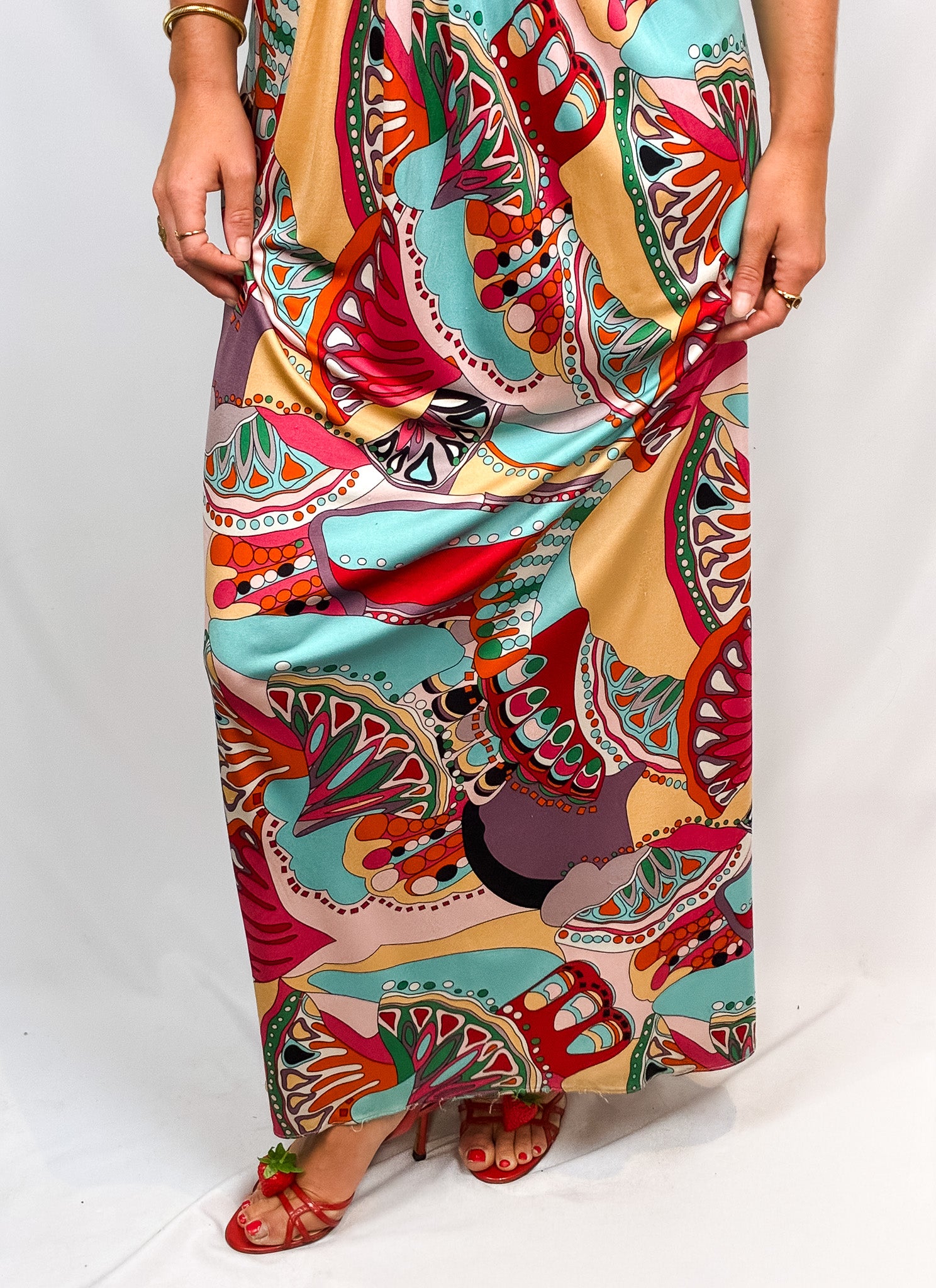 2000s Multicolor Abstract Print Halter Maxi Dress - S