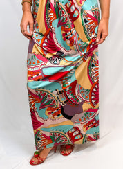 2000s Multicolor Abstract Print Halter Maxi Dress - S