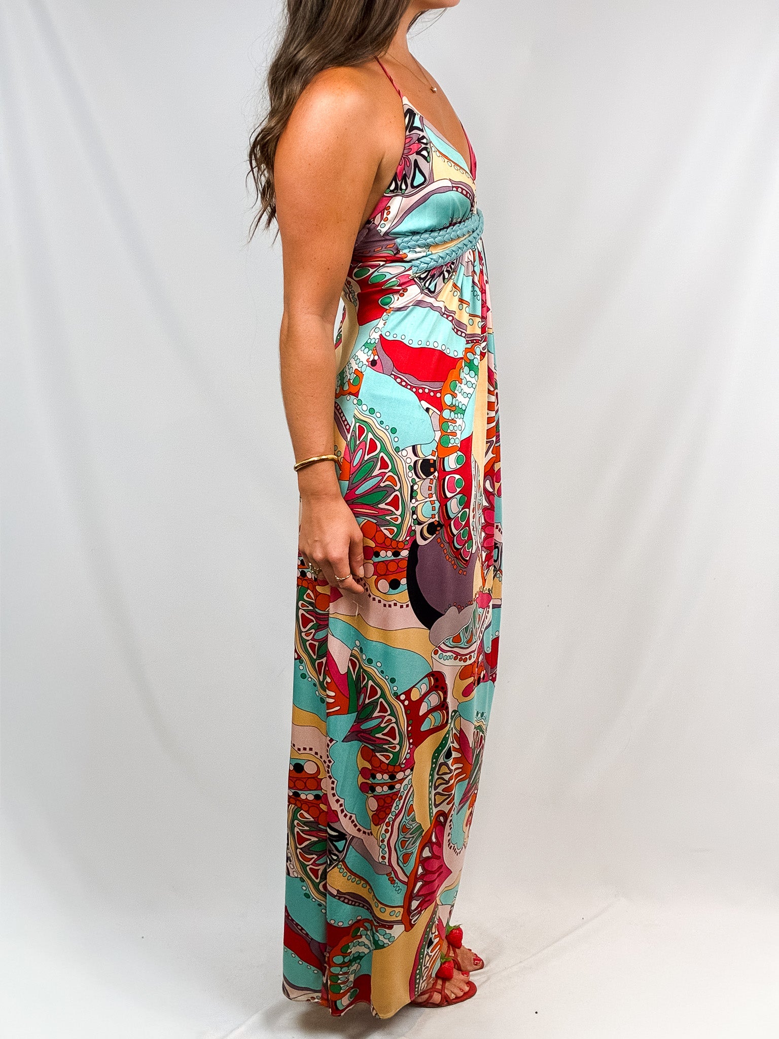 2000s Multicolor Abstract Print Halter Maxi Dress - S