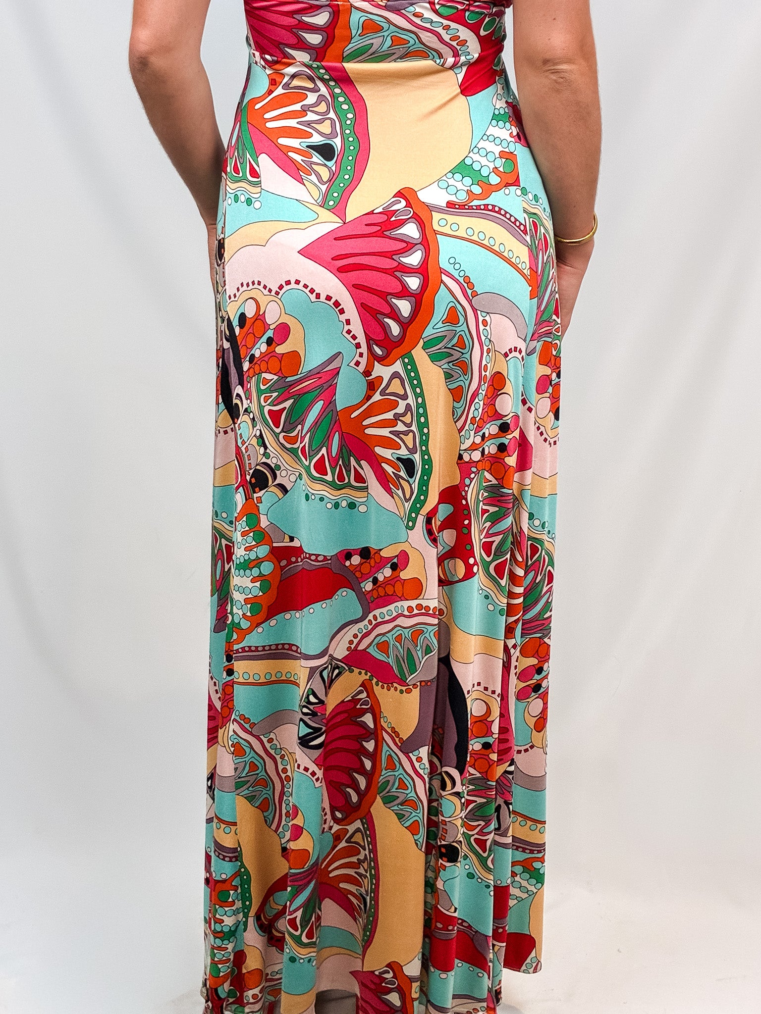 2000s Multicolor Abstract Print Halter Maxi Dress - S