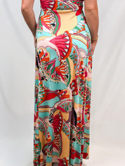 2000s Multicolor Abstract Print Halter Maxi Dress - S