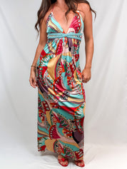 2000s Multicolor Abstract Print Halter Maxi Dress - S