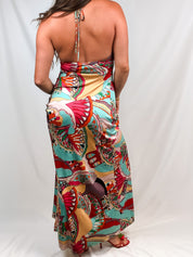 2000s Multicolor Abstract Print Halter Maxi Dress - S