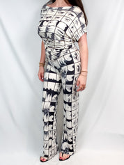 Miss Sixty 2000s Black & White Face Print Top & Flare Pants Set - S/M