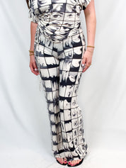 Miss Sixty 2000s Black & White Face Print Top & Flare Pants Set - S/M