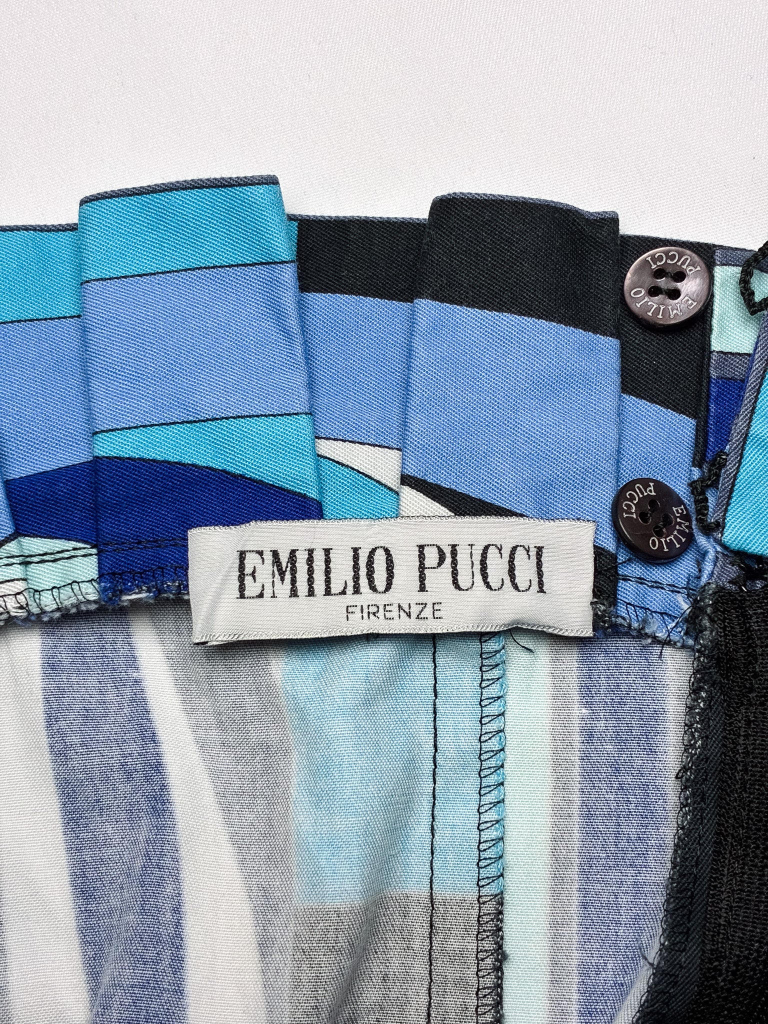 Emilio Pucci 2000s Blue Abstract Print Pleated Trim Mini Dress - XS