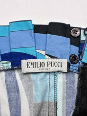 Emilio Pucci 2000s Blue Abstract Print Pleated Trim Mini Dress - XS