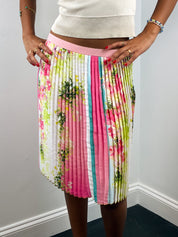 VDP Club 2000s Pink Floral and Stripe Pleated Chiffon Skirt - S