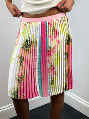 VDP Club 2000s Pink Floral and Stripe Pleated Chiffon Skirt - S