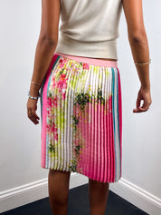 VDP Club 2000s Pink Floral and Stripe Pleated Chiffon Skirt - S