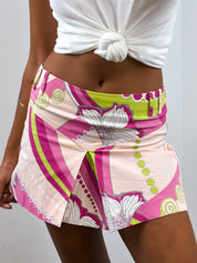 Patrizia Pepe Firenze 2000s Pink Psychedelic Floral Print Pleated Mini Skirt - XS/S