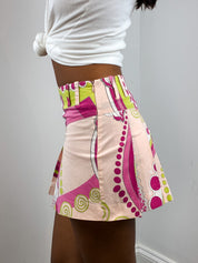 Patrizia Pepe Firenze 2000s Pink Psychedelic Floral Print Pleated Mini Skirt - XS/S
