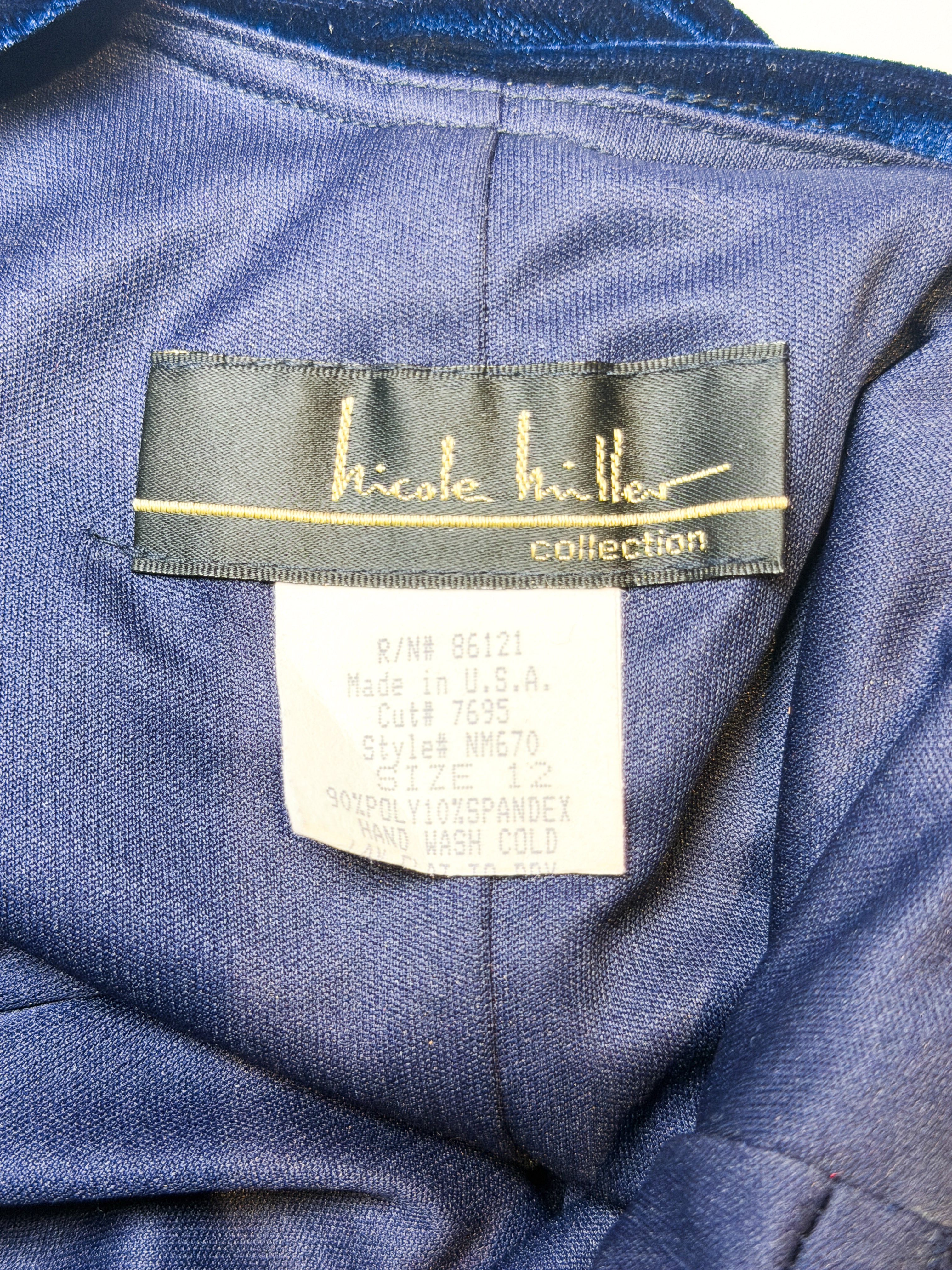 Nicole Miller 1990s Navy Stretch Velvet Cowl Back Petite Gown - XXS