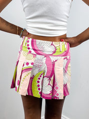 Patrizia Pepe Firenze 2000s Pink Psychedelic Floral Print Pleated Mini Skirt - XS/S