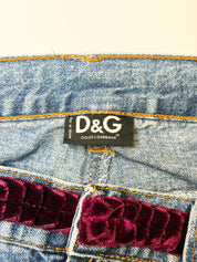 D&G Dolce & Gabbana 2000s Velvet Waistband Ombré Lace Trim Jeans - W28