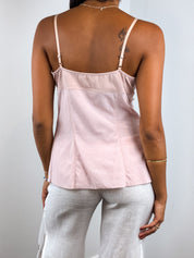 Sandro Ferrone Roma 2000s Blush Gold Sequin Trim Wrap Cami Top - S/M