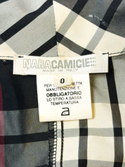 Naracamicie 2000s Black Cream Plaid Shawl Collar Tie-Waist Blouse - S