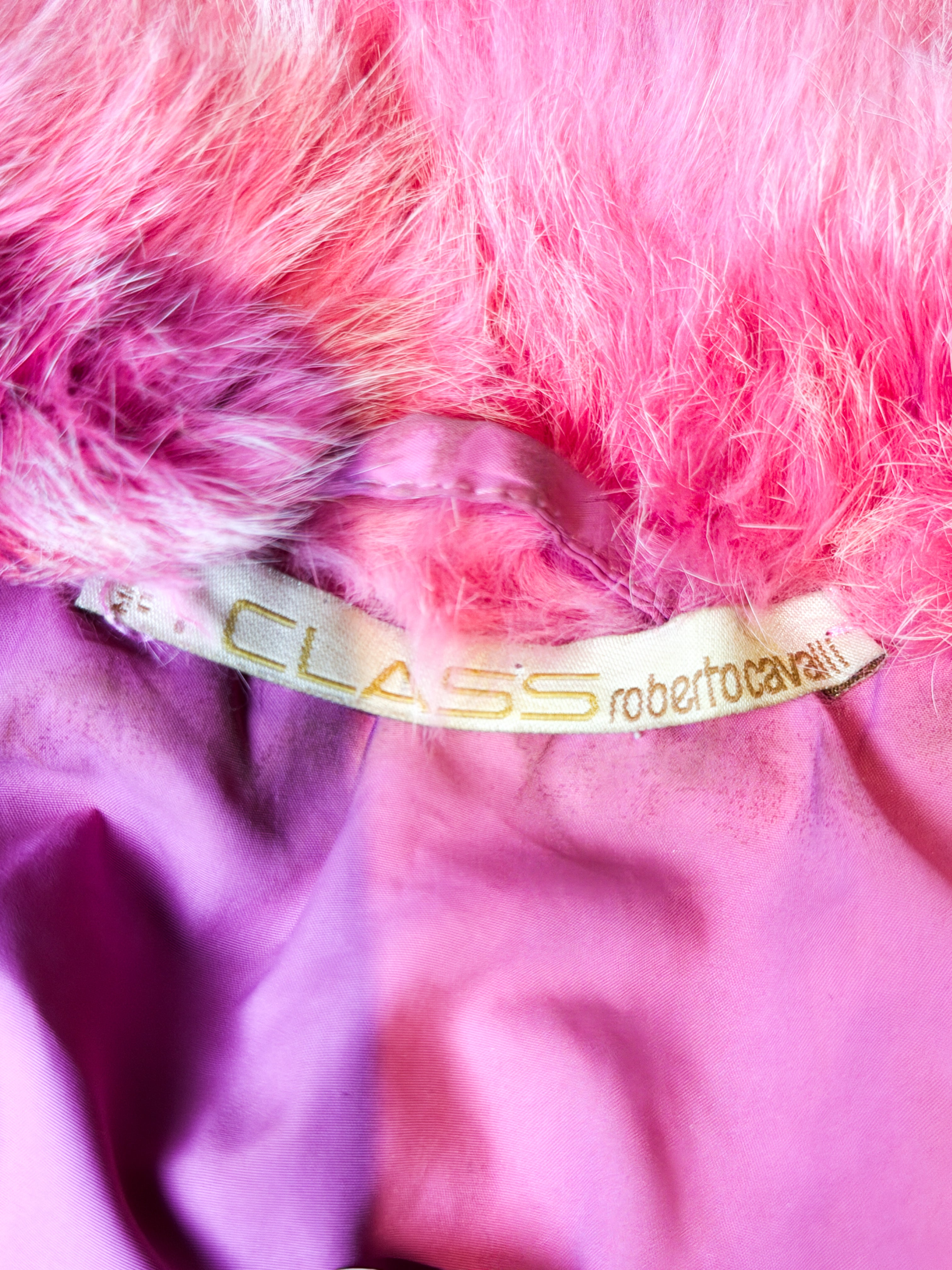 Class Roberto Cavalli 2000s Pink Fur-Trim Puffer Vest - S