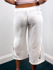 Richmond X 2000s White Eyelet Cropped Wide Leg Trousers - XS/S