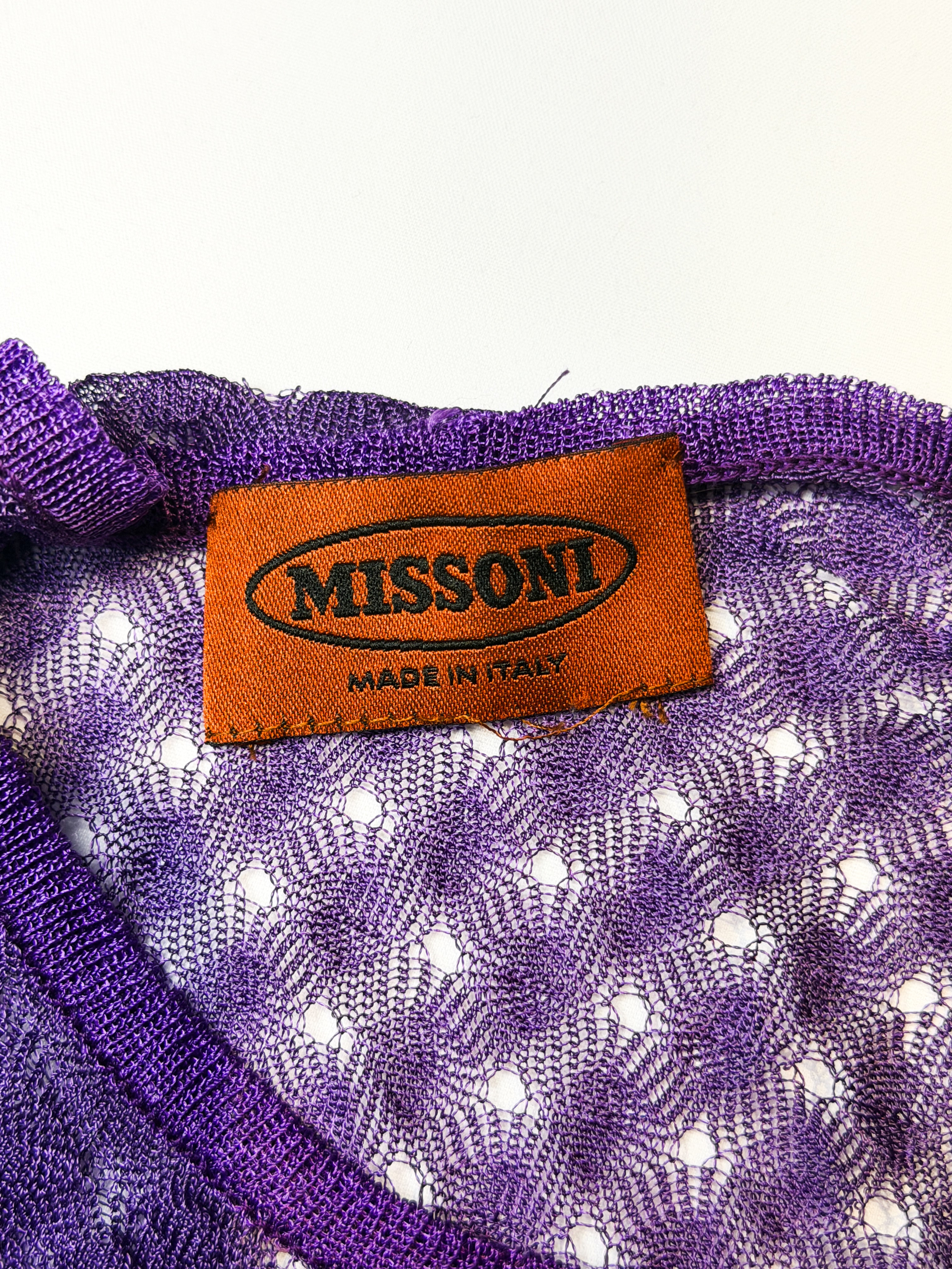 Missoni 2000s Purple Sheer Pointelle Knit Cap Sleeve Top - S-XL