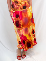 Roberto Cavalli SS 2002 Orange Floral Print Top & Skirt Set - M