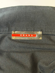 Prada Sport Linea Rossa Late 1990s Black Stretch Open Collar Long Sleeve Top - M