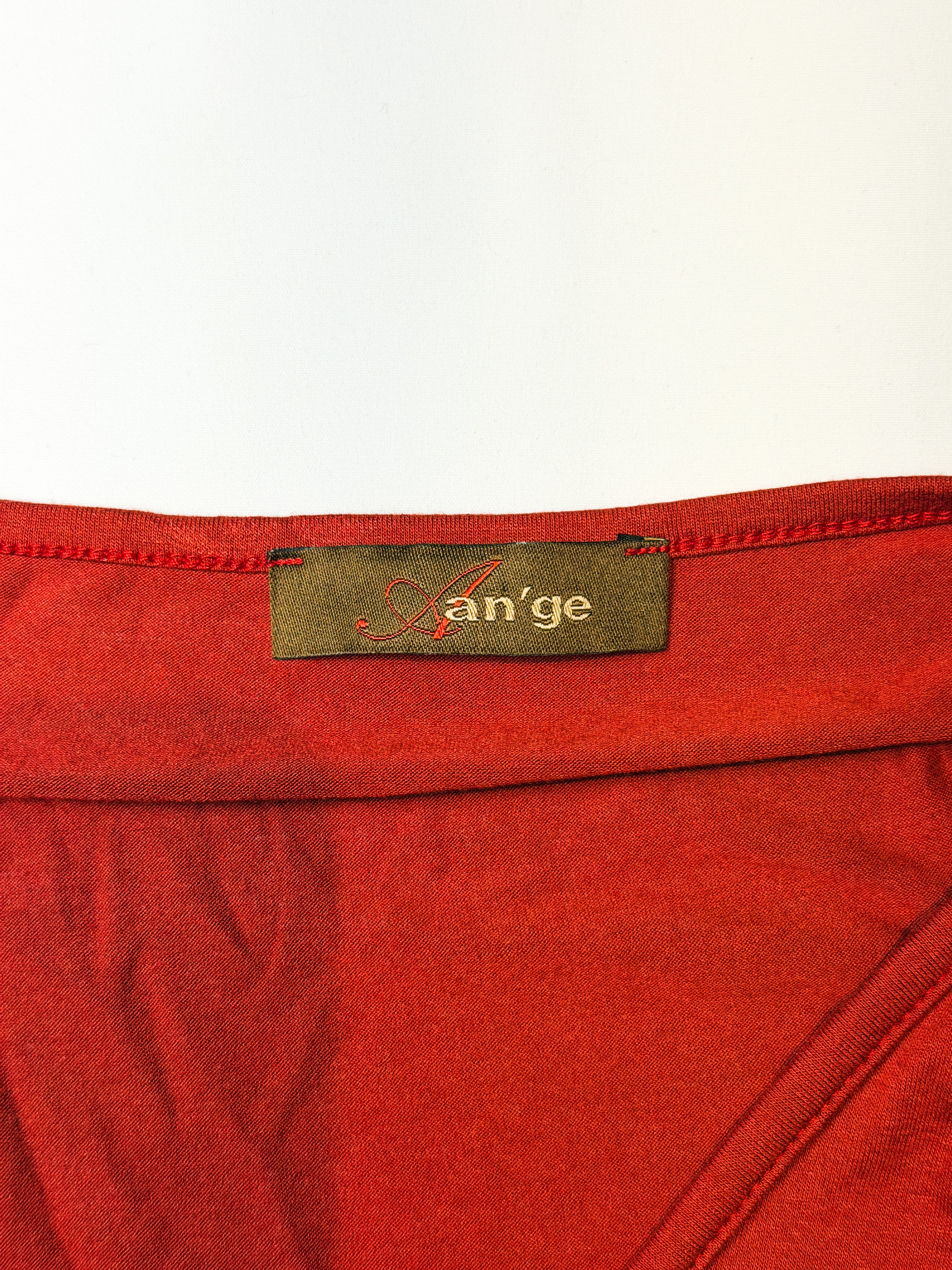 An'ge 2000s Rust Red Plunge Neck Beaded Jersey Tank - M-L