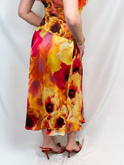 Roberto Cavalli SS 2002 Orange Floral Print Top & Skirt Set - M