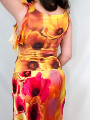 Roberto Cavalli SS 2002 Orange Floral Print Top & Skirt Set - M