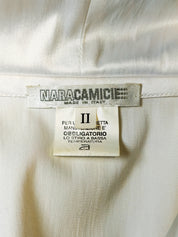 Naracamicie 2000s White Satin Pleated Shawl Collar Shirt - M