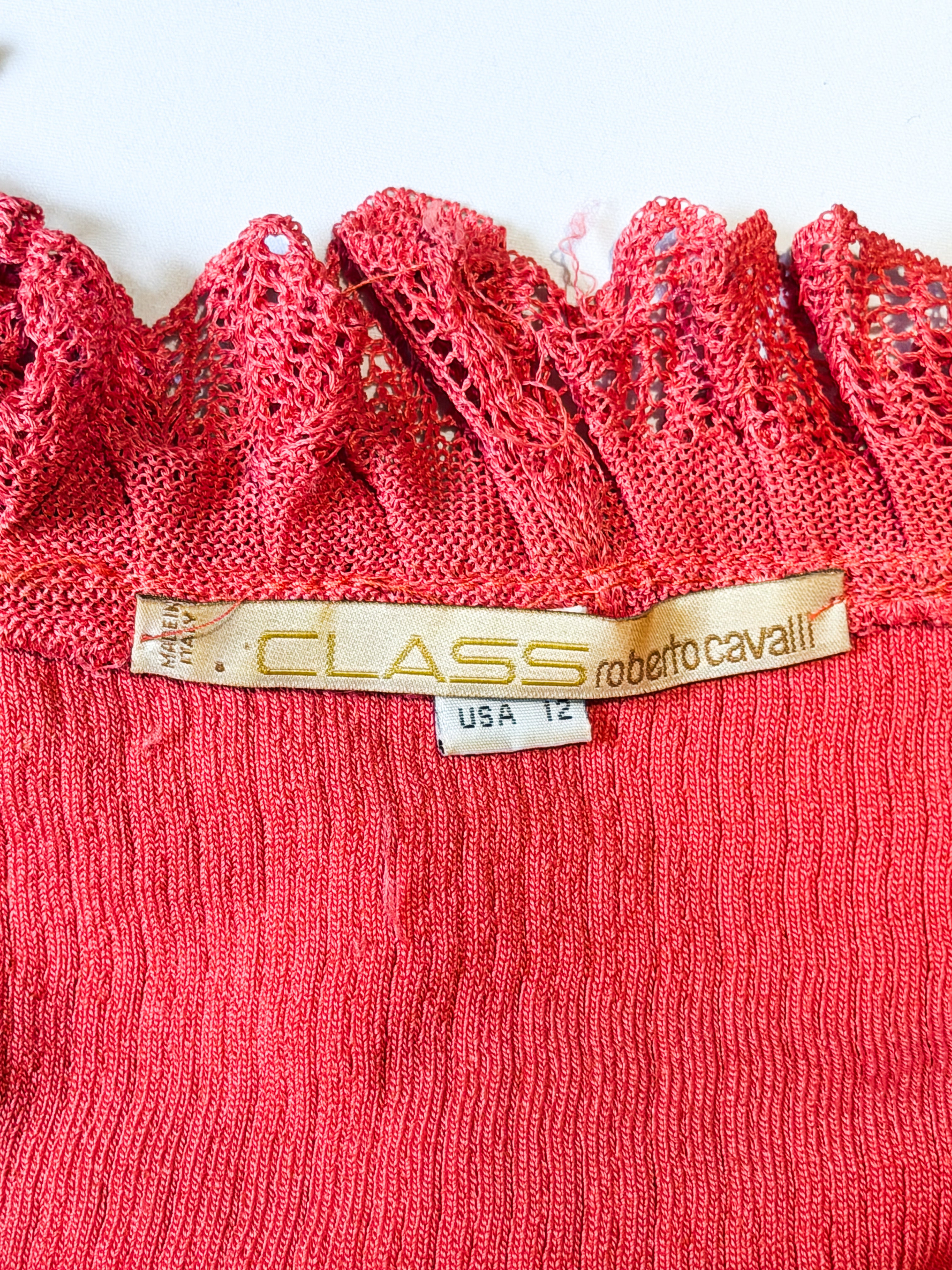 Class Roberto Cavalli 2000s Coral Perforated Leather Crochet-Trim Jacket - M