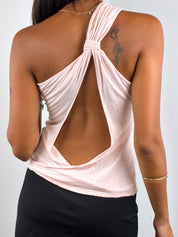 Patrizia Pepe Firenze 2000s Blush Beaded Teardrop One Shoulder Top - XS-M