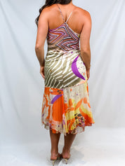 Class Roberto Cavalli 2000s Beaded Print Bias Midi Dress - S/M