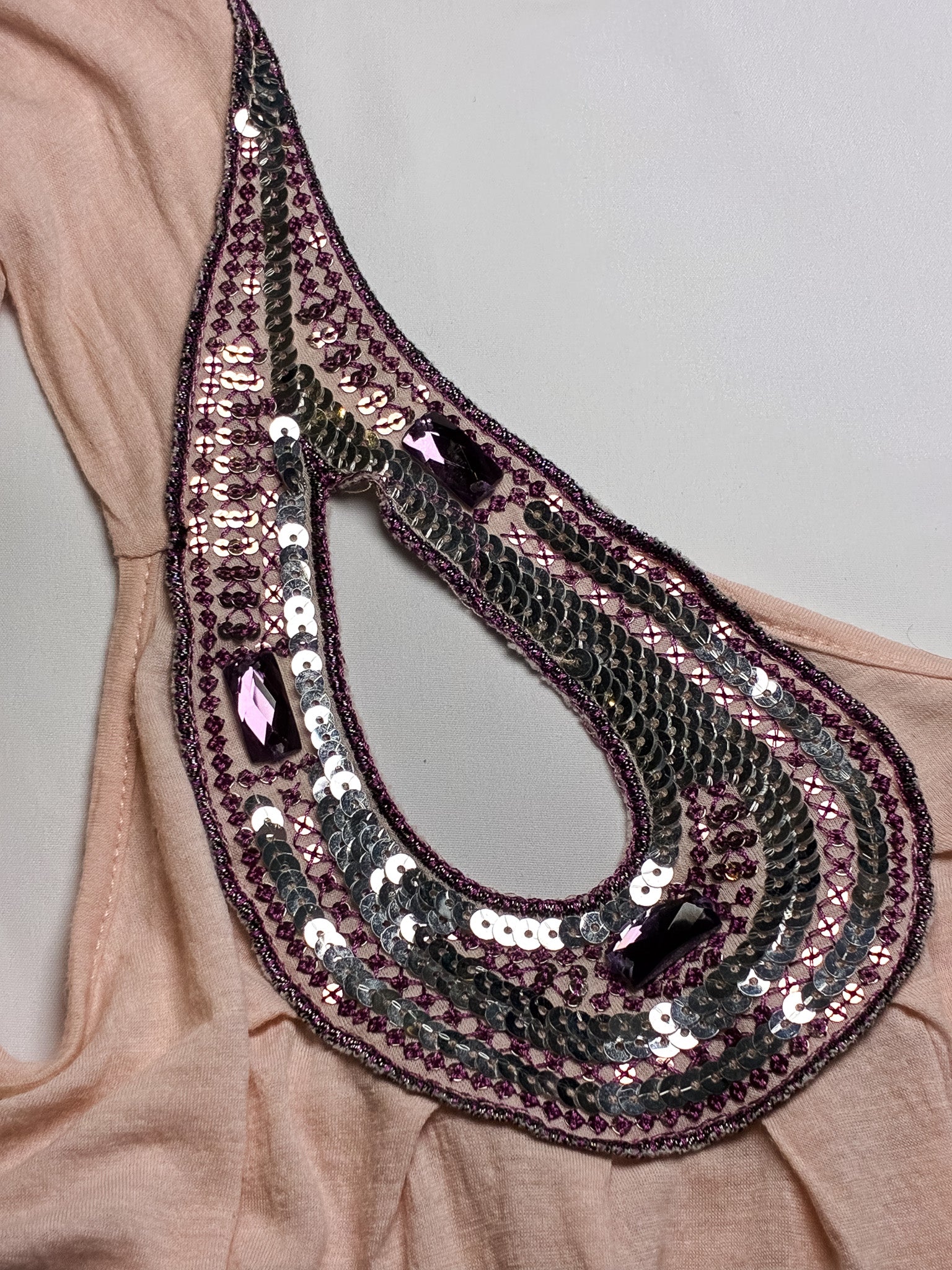 Patrizia Pepe Firenze 2000s Blush Beaded Teardrop One Shoulder Top - XS-M
