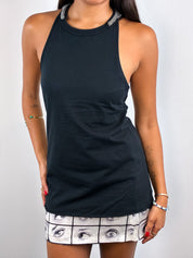 Fornarina 2000s Black Beaded Open Back Tank - XS/S