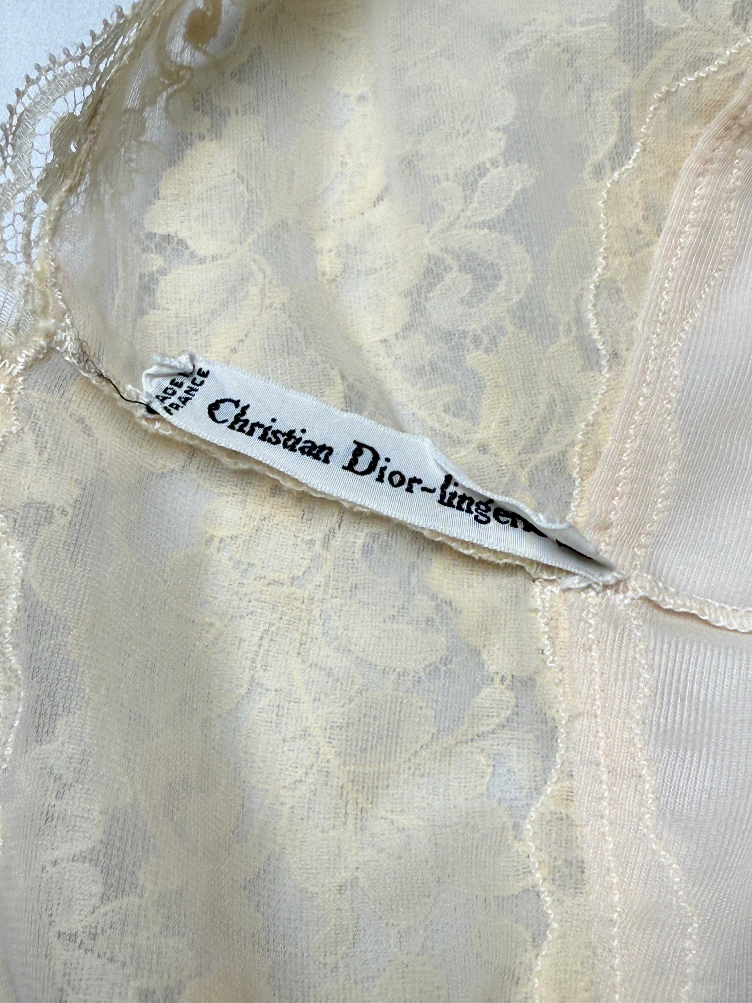 Christian Dior 1990s Cream Lace Applique Slip Dress - S/M