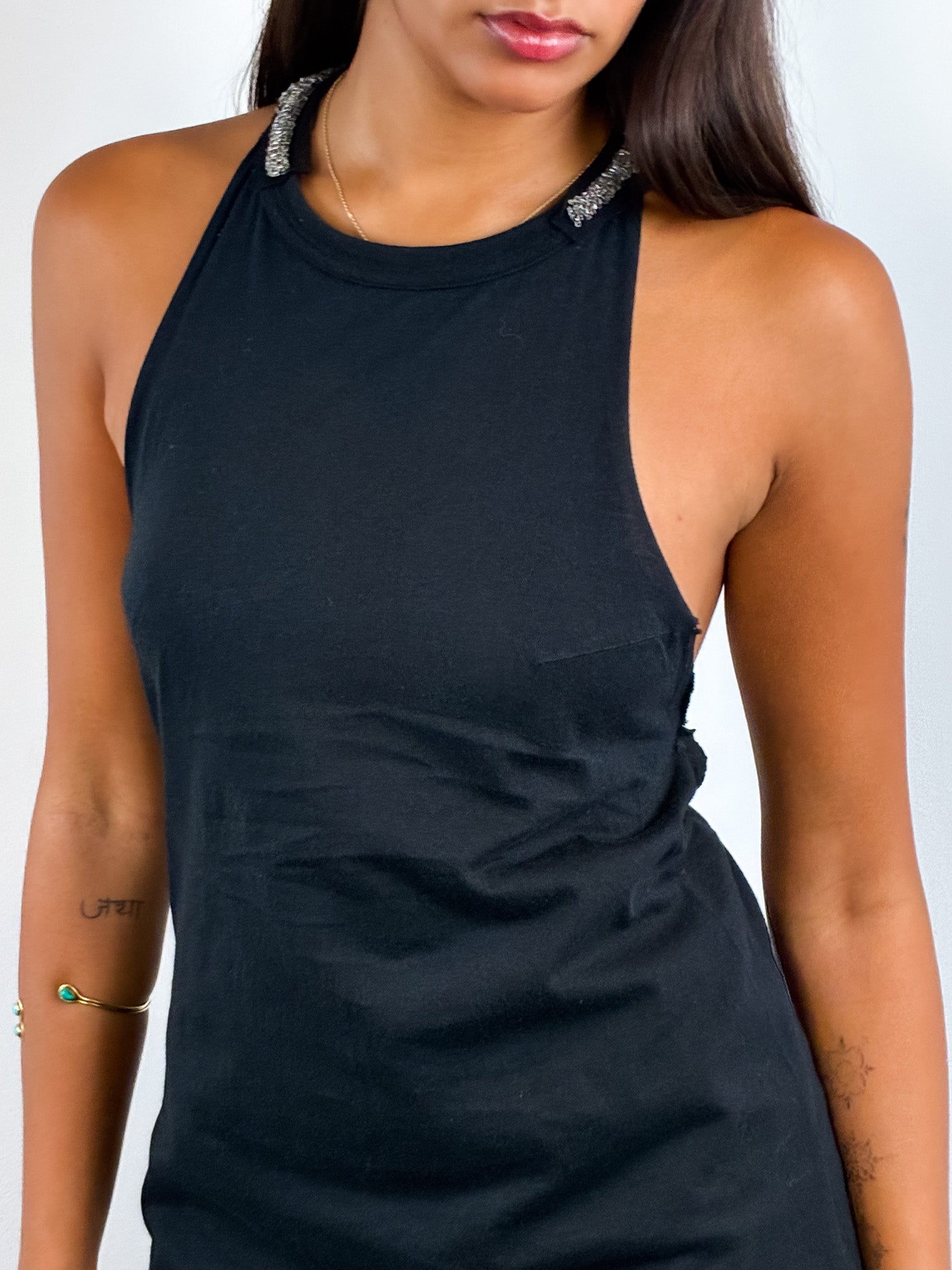 Fornarina 2000s Black Beaded Open Back Tank - XS/S