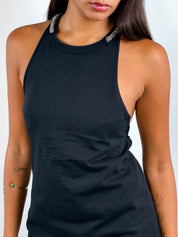 Fornarina 2000s Black Beaded Open Back Tank - XS/S