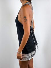 Fornarina 2000s Black Beaded Open Back Tank - XS/S