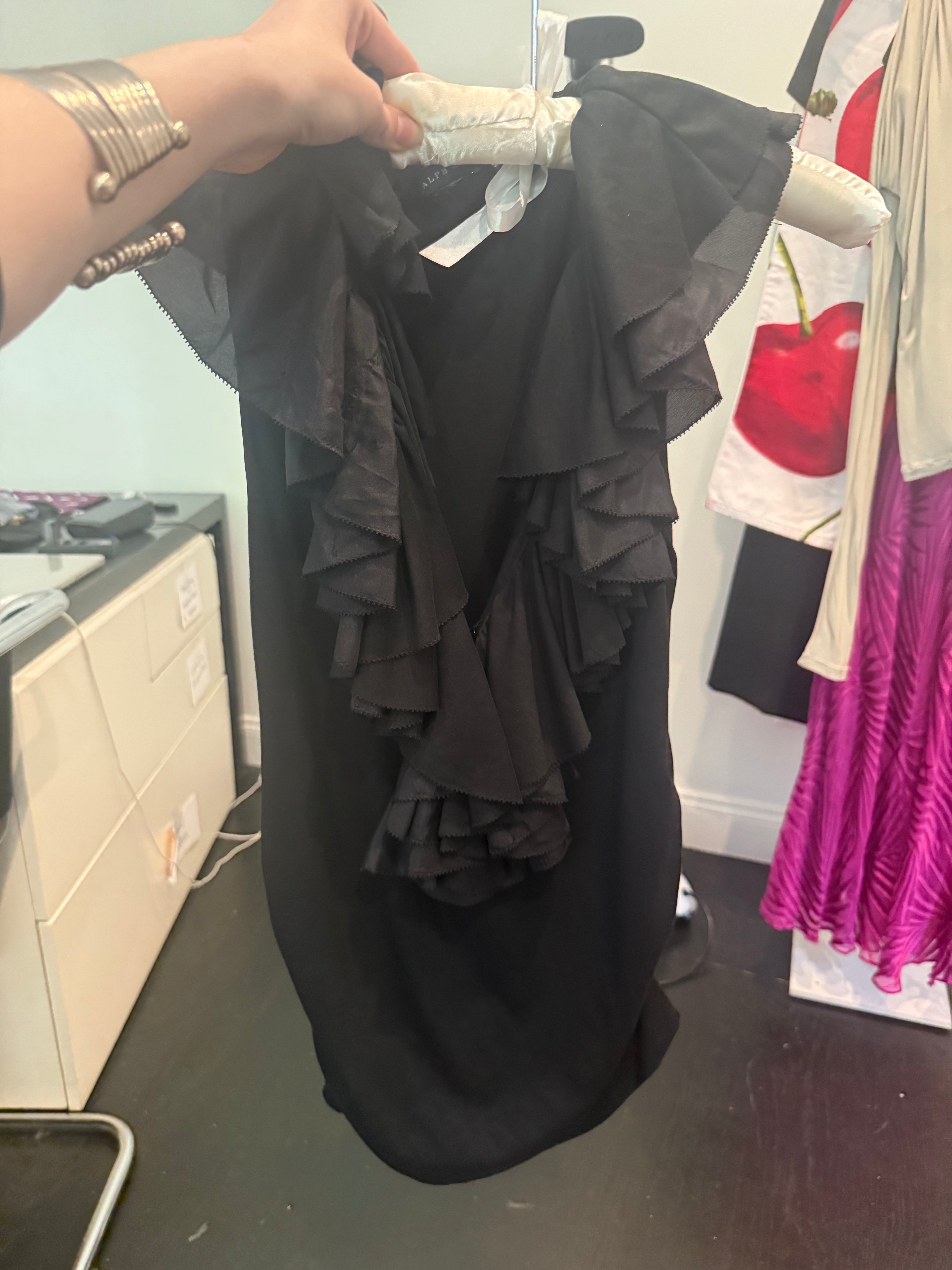 Lauren Ralph Lauren 2000s Black Chiffon Ruffle Tank - L