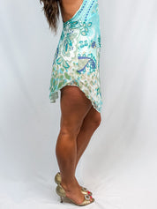 Christies 2000s Aqua Butterfly Print Halter Mini Dress - XS/S