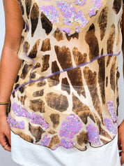 Laltramoda 2000s 100% Silk Leopard Print Sequin Top - S/M