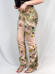 Roberto Cavalli SS 2003 Floral Chinoiserie Leopard Flared Jeans - W27