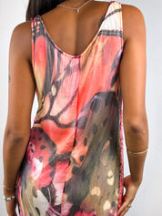 Cristina Gavioli 2000s Coral Butterfly Wing Print Sheer Mini Dress - M/L