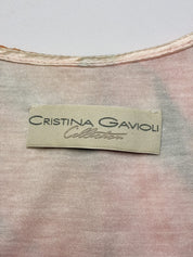 Cristina Gavioli 2000s Coral Butterfly Wing Print Sheer Mini Dress - M/L