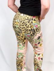 Roberto Cavalli SS 2003 Floral Chinoiserie Leopard Flared Jeans - W27