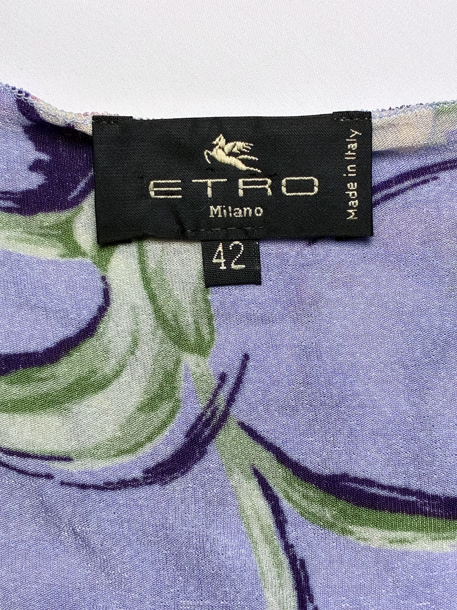 Etro 2000s Lilac Floral Braided Sleeve Jersey Midi Dress - S/M