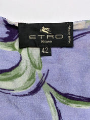 Etro 2000s Lilac Floral Braided Sleeve Jersey Midi Dress - S/M