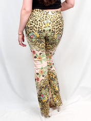 Roberto Cavalli SS 2003 Floral Chinoiserie Leopard Flared Jeans - W27
