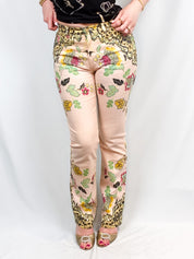 Roberto Cavalli SS 2003 Floral Chinoiserie Leopard Flared Jeans - W27